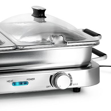 MegaChef 3-in-1 Electric Chafing Buffet Server & Warming Tray with Triple 2.63 qt. Trays & 8.6 qt. Baking Pan