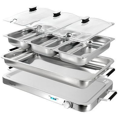MegaChef 3-in-1 Electric Chafing Buffet Server & Warming Tray with Triple 2.63 qt. Trays & 8.6 qt. Baking Pan