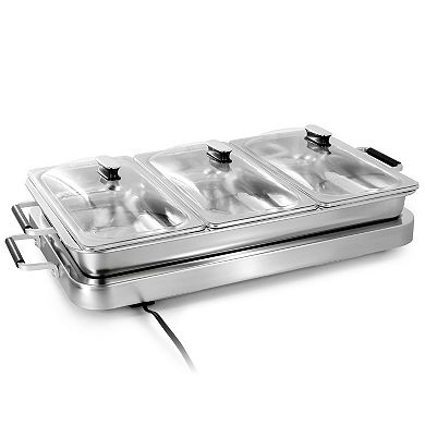 MegaChef 3-in-1 Electric Chafing Buffet Server & Warming Tray with Triple 2.63 qt. Trays & 8.6 qt. Baking Pan