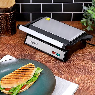 MegaChef Electric Dual Plate Non-Stick Panini Grill Press with Drip Tray