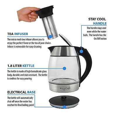 MegaChef 1.8-lt. Glass & Stainless Steel Electric Tea Kettle with Tea Infuser