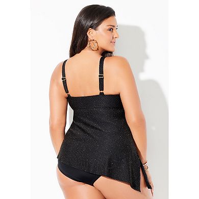 Swimsuits For All Textured Asymmetrical Underwire Tankini Top