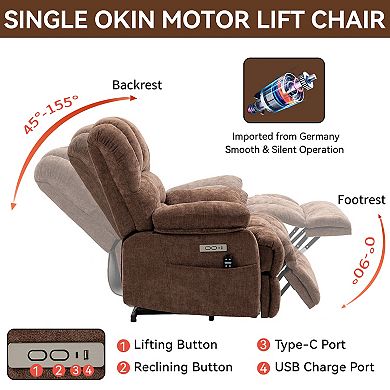 Merax Chenille Power Lift Recliner Chair With 8-point Vibration Massage And Lumbar Heating