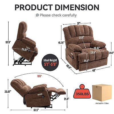 Merax Chenille Power Lift Recliner Chair With 8-point Vibration Massage And  Lumbar Heating