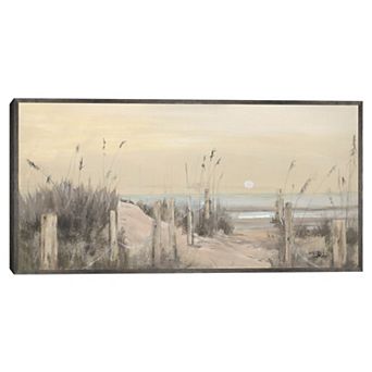 White Moon Over the Ocean Framed Canvas Wall Art