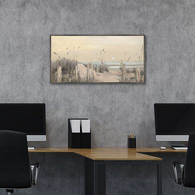White Moon Over the Ocean Framed Canvas Wall Art