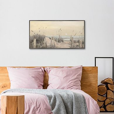 White Moon Over the Ocean Framed Canvas Wall Art