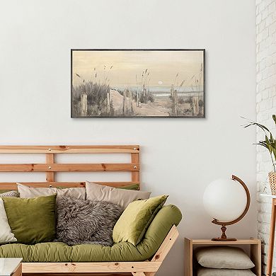 White Moon Over the Ocean Framed Canvas Wall Art