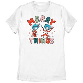 Juniors' Dr. Seuss Thing 1 And Thing 2 Merry Things Graphic Tee
