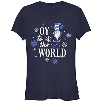 Juniors' Dr. Seuss The Cat In The Hat Oy To The World Fitted Graphic Tee