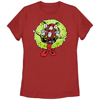 Juniors' Dr. Seuss The Cat In The Hat Christmas Joy Wreath Graphic Tee
