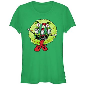 Juniors' Dr. Seuss The Cat In The Hat Christmas Joy Wreath Fitted Graphic Tee