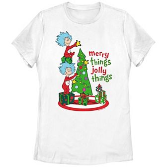 Juniors' Dr. Seuss Thing 1 And Thing 2 Merry Things Jolly Things Graphic Tee
