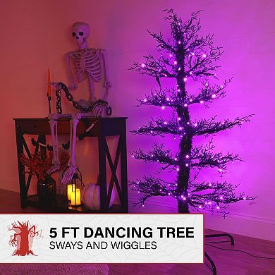 Haunted Hill 5-ft. Dancing Halloween Artificial Tree with Purple LED Lights & Sound