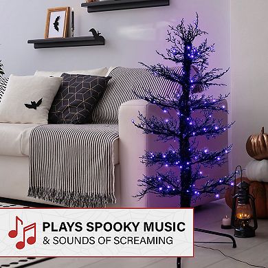 Haunted Hill 5-ft. Dancing Halloween Artificial Tree with Purple LED Lights & Sound