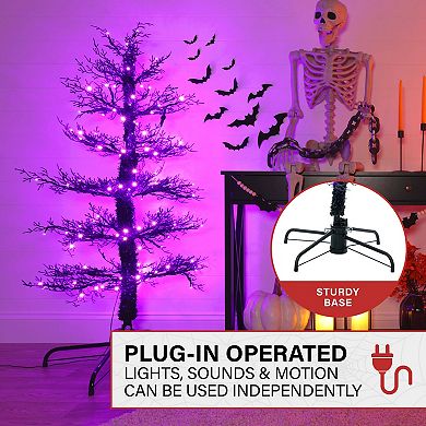 Haunted Hill 5-ft. Dancing Halloween Artificial Tree with Purple LED Lights & Sound