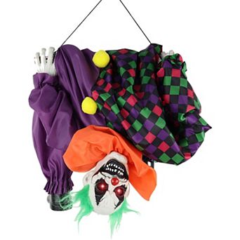 Haunted Hill Animatronic Upside Down Clown on Swing with Lights and Sound Indoor / Outdoor Halloween Hanging Decoration