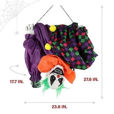 Haunted Hill Animatronic Upside Down Clown on Swing with Lights and Sound Indoor / Outdoor Halloween Hanging Decoration