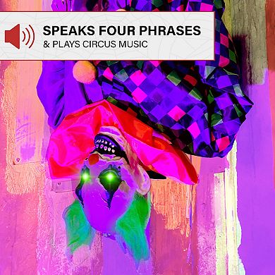 Haunted Hill Animatronic Upside Down Clown on Swing with Lights and Sound Indoor / Outdoor Halloween Hanging Decoration