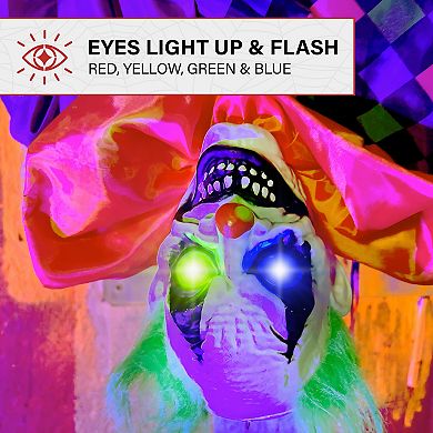 Haunted Hill Animatronic Upside Down Clown on Swing with Lights and Sound Indoor / Outdoor Halloween Hanging Decoration