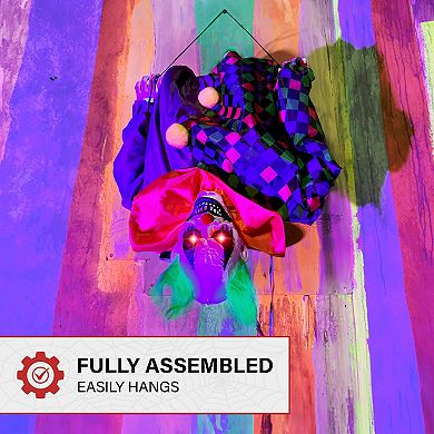 Haunted Hill Animatronic Upside Down Clown on Swing with Lights and Sound Indoor / Outdoor Halloween Hanging Decoration