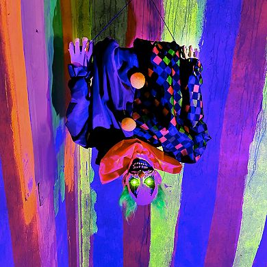 Haunted Hill Animatronic Upside Down Clown on Swing with Lights and Sound Indoor / Outdoor Halloween Hanging Decoration