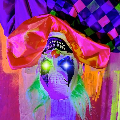 Haunted Hill Animatronic Upside Down Clown on Swing with Lights and Sound Indoor / Outdoor Halloween Hanging Decoration