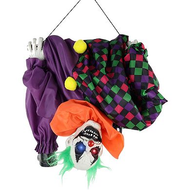 Haunted Hill Animatronic Upside Down Clown on Swing with Lights and Sound Indoor / Outdoor Halloween Hanging Decoration