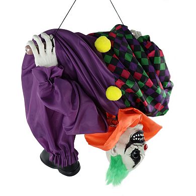 Haunted Hill Animatronic Upside Down Clown on Swing with Lights and Sound Indoor / Outdoor Halloween Hanging Decoration