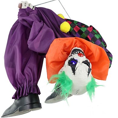 Haunted Hill Animatronic Upside Down Clown on Swing with Lights and Sound Indoor / Outdoor Halloween Hanging Decoration