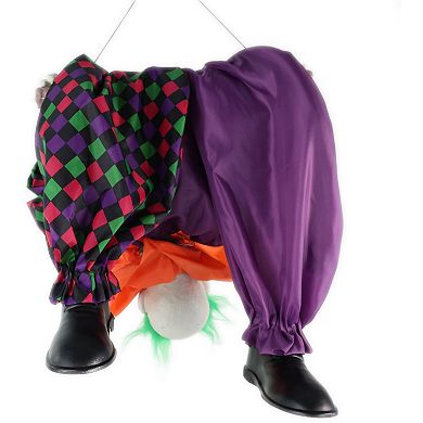 Haunted Hill Animatronic Upside Down Clown on Swing with Lights and Sound Indoor / Outdoor Halloween Hanging Decoration