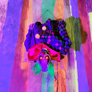 Haunted Hill Animatronic Upside Down Clown on Swing with Lights and Sound Indoor / Outdoor Halloween Hanging Decoration