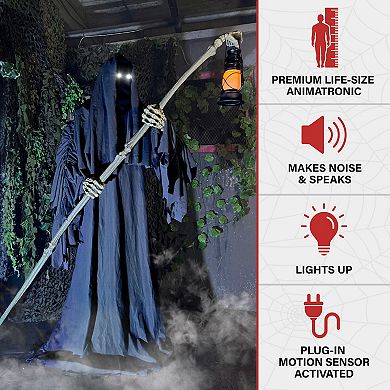 Haunted Hill 6-Foot Tall Motion-Activated Ghostly Guide Animatronic Halloween Floor Decor