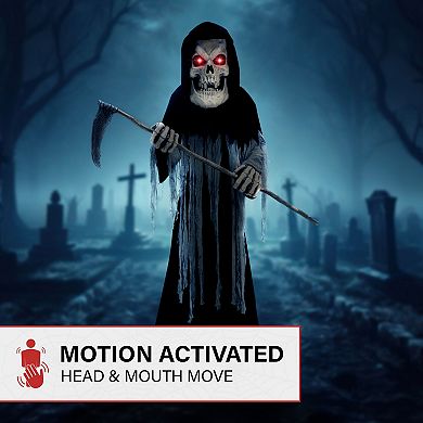 Haunted Hill 8.5-Foot Tall Motion-Activated Animatronic Reaper Halloween Floor Decor