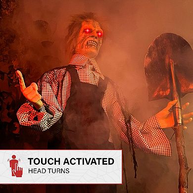 Haunted Hill Life Size Animatronic Evil Grave Digger with Shovel Halloween Decoration