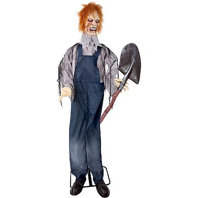 Haunted Hill Life Size Animatronic Evil Grave Digger with Shovel Halloween Decoration