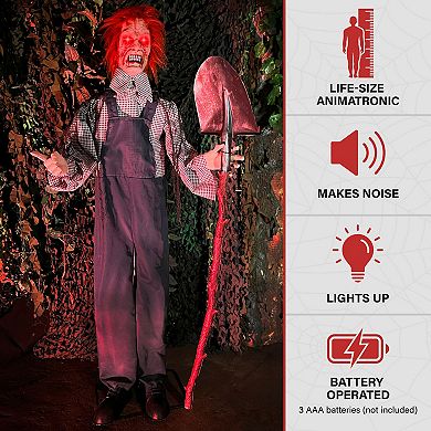Haunted Hill Life Size Animatronic Evil Grave Digger with Shovel Halloween Decoration