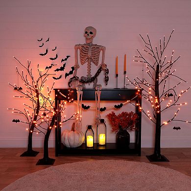 Haunted Hill Halloween Artificial Trees with Bats & Orange LED Lights 3-piece Set
