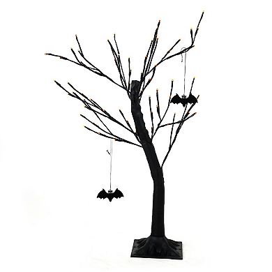 Haunted Hill Halloween Artificial Trees with Bats & Orange LED Lights 3-piece Set