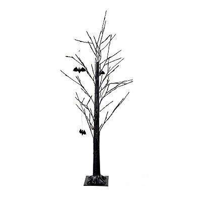 Haunted Hill Halloween Artificial Trees with Bats & Orange LED Lights 3-piece Set