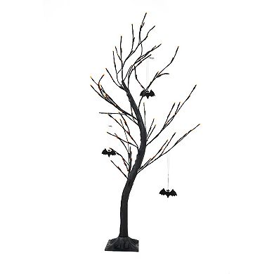 Haunted Hill Halloween Artificial Trees with Bats & Orange LED Lights 3-piece Set