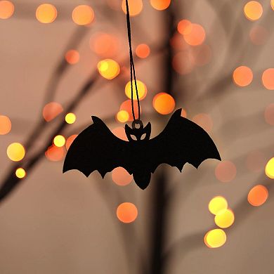Haunted Hill Halloween Artificial Trees with Bats & Orange LED Lights 3-piece Set