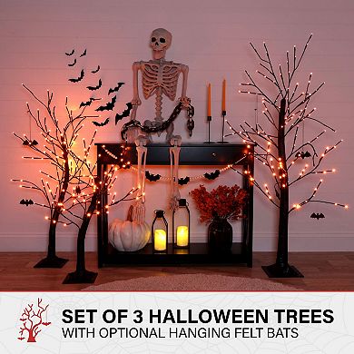 Haunted Hill Halloween Artificial Trees with Bats & Orange LED Lights 3-piece Set