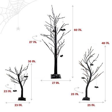 Haunted Hill Halloween Artificial Trees with Bats & Orange LED Lights 3-piece Set