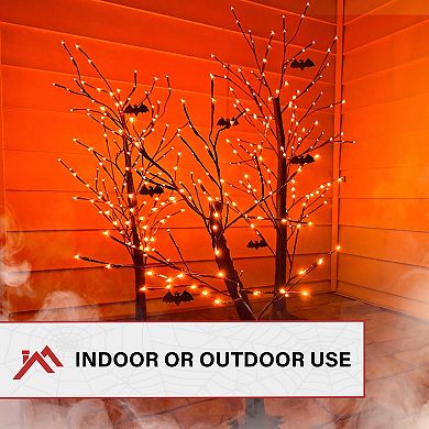 Haunted Hill Halloween Artificial Trees with Bats & Orange LED Lights 3-piece Set