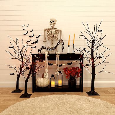 Haunted Hill Halloween Artificial Trees with Bats & Orange LED Lights 3-piece Set