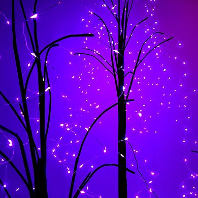 Haunted Hill Set of 3 Halloween Trees with Bats and Purple LED Lights, 3-ft., 4-ft., and 5-ft.