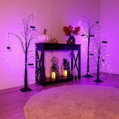 Haunted Hill Set of 3 Halloween Trees with Bats and Purple LED Lights, 3-ft., 4-ft., and 5-ft.