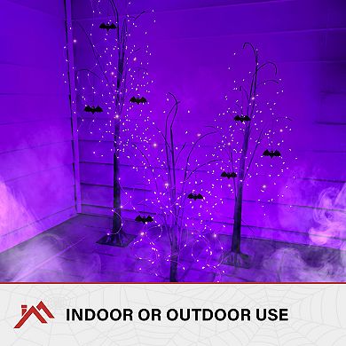 Haunted Hill Set of 3 Halloween Trees with Bats and Purple LED Lights, 3-ft., 4-ft., and 5-ft.
