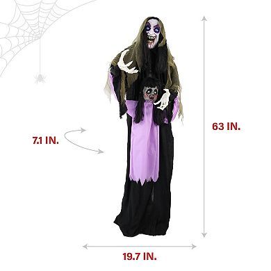 Haunted Hill Lifesize Animatronic Vampire Lady with Baby with Lights and Sound, Indoor/Covered Outdoor Halloween Decoration